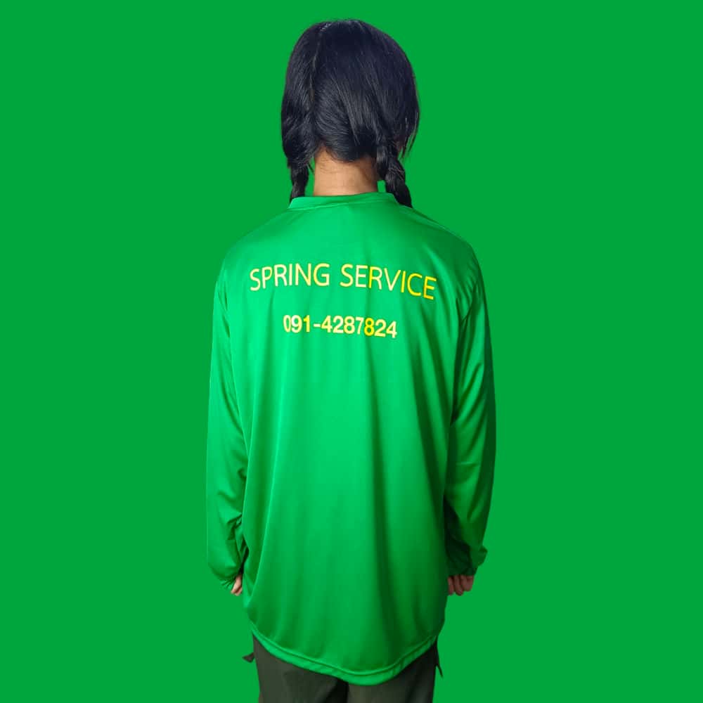 เสื้อก่อสร้าง ผ้าไมโคร สีเขียวไมโล Spring Service | มีเชิ๊ต เสื้อคนงาน เสื้อสะท้อนแสง เสื้อช๊อป Photoroom 20240909 173323 3