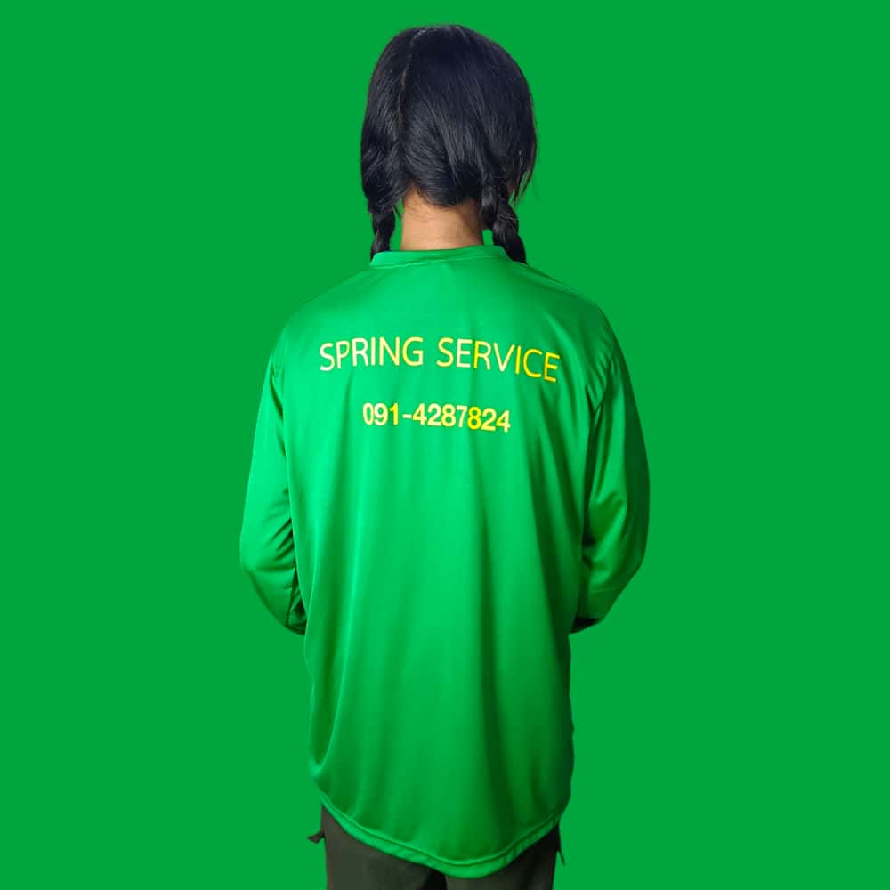 เสื้อก่อสร้าง ผ้าไมโคร สีเขียวไมโล Spring Service | มีเชิ๊ต เสื้อคนงาน เสื้อสะท้อนแสง เสื้อช๊อป Photoroom 20240909 173323 4